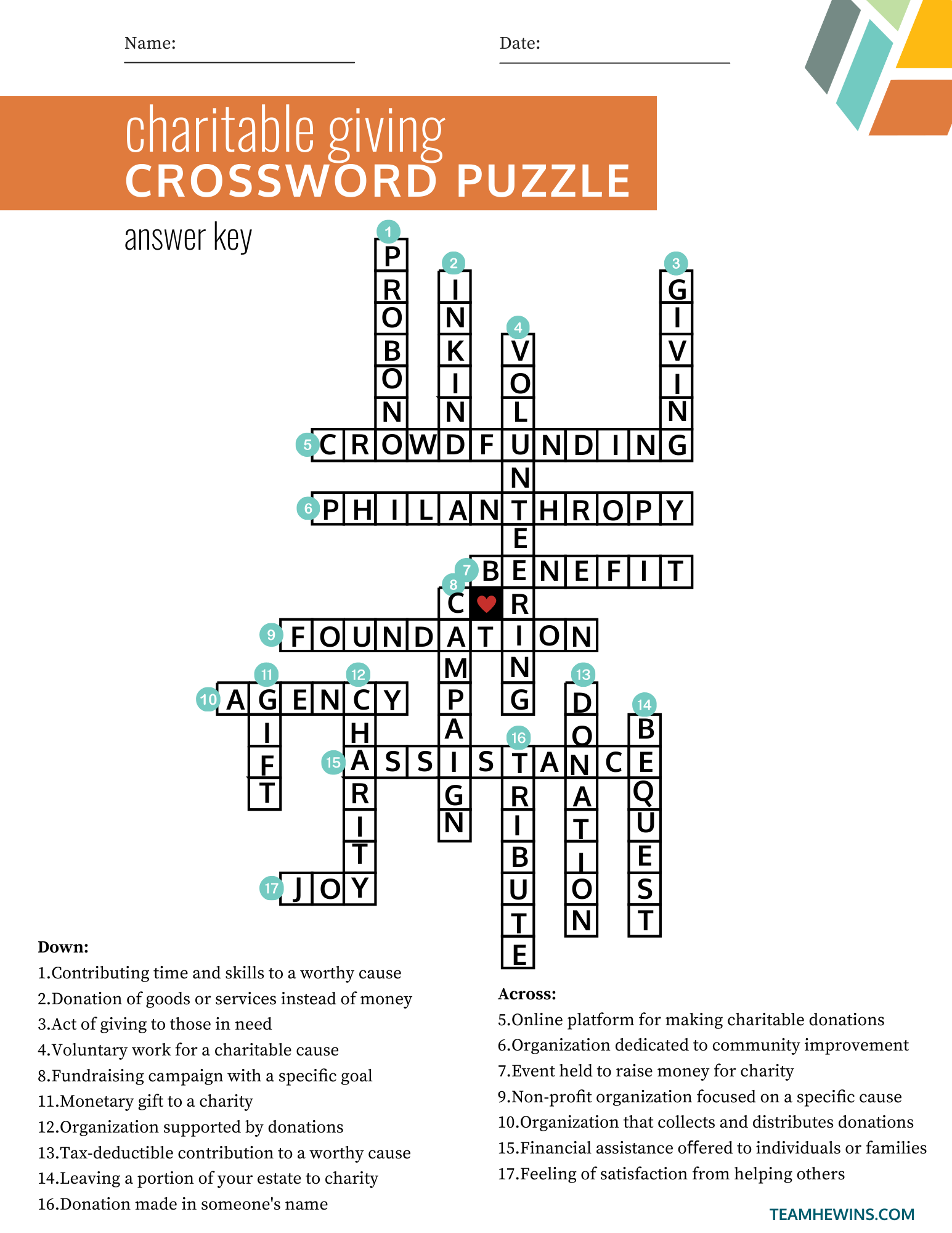 Charitable%20Giving%20Crossword%20Puzzle%20 %20Answer%20Key%20%7C%20Team%20Hewins